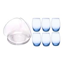 Kit 6 Copos Bellagio Azul 450ml Com 6 Pratos Vidro Astral