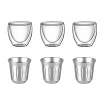 Kit 6 copos café: 3 copos double wall + 3 copos 80ml de inox Kit 6 copos café: 3 copos double wall + 3 copos 80ml de inox
