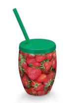 Kit 6 copos canudo fruta morango - injetemp Kit 6 copos canudo fruta morango - injetemp