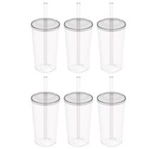 Kit 6 Copos com Tampa e Canudo 500ml Crippa Transparente Plástico Água Suco Bebidas Kit 6 Copos com Tampa e Canudo 500ml Crippa Transparente Plástico Água Suco Bebidas
