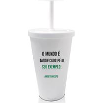 Kit 6 Copos Com Tampa E Canudo Branco Exemplo Verde