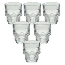 Kit 6 Copos de Shot Dose Vidro Transparente Caveira 50ml