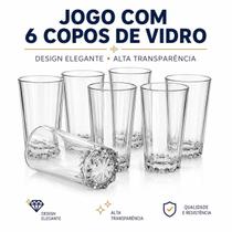 Kit 6 Copos de Vidro 300ml Transparente Resistente para Água Suco Refrigerante Vitaminas e Drinks Kit 6 Copos de Vidro 300ml Transparente Resistente para Água Suco Refrigerante Vitaminas e Drinks