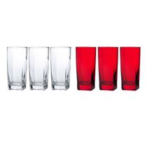 Kit 6 Copos de Vidro 320ml 3 Vermelho / 3 Transparente Texas