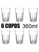 Kit 6 Copos de Vidro 360ml Resistentes Água Copo Grosso suco