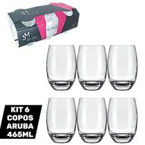Kit 6 Copos de vidro Aruba 465ML Transparente Suco Agua Bebidas