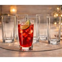 Kit 6 Copos de Vidro Quadrado Alto Base Robusta Texas 320ml Jogo Transparente Suco Água Mesa Posta Jantar Visitas