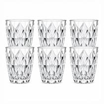 Kit 6 Copos Decorados de Vidro 300ml Estilo Diamante para Cozinha