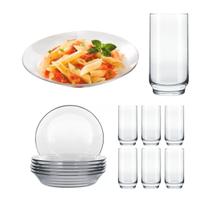 Kit 6 Copos Lights Vidro 410ml Transparente Com 6 Pratos Lisos Fundo