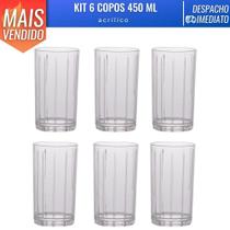 Kit 6 Copos Liv Acrílico Agua Drinks Sucos Transparente 450ml - Paramount