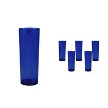 Kit 6 Copos Long Drink Cristal Azul 330Ml Plástico
