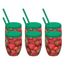 Kit 6 Copos Morango Decorados Injetemp 650ml