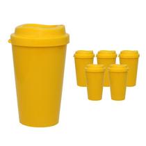 Kit 6 Copos Mug Amarelo 320Ml Plástico Premium