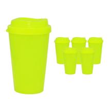 Kit 6 Copos Mug Amarelo Neon 320Ml Plástico Premium