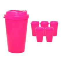 Kit 6 Copos Mug Rosa Neon 320Ml Plástico Premium