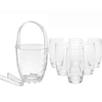 Kit 6 Copos Oca 300ml + Balde De Gelo Vidro Com Alça e Pinça