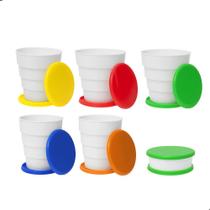 Kit 6 Copos Retráteis Sanfonados Copo Colorido Portátil Dobrável para Viagem Camping e Aventuras