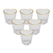 Kit 6 Copos Shot Coração Vidro Com Borda Dourada 50Ml