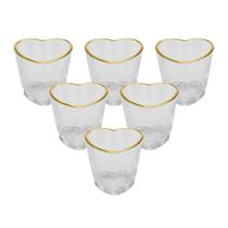 Kit 6 Copos Shot Coração Vidro Com Borda Dourada 50Ml