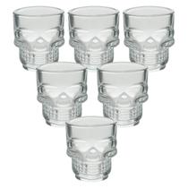 kit 6 Copos Shot Vidro Sodo Cálcico Caveira Rock Style 50ml