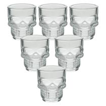 Kit 6 Copos Shot Vidro Sodo Cálcico Caveira Rock Style 50Ml