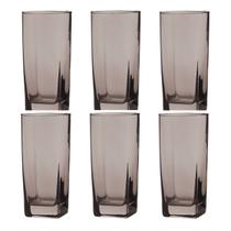 Kit 6 Copos Texas Quadrado Vidro Cinza Mesa Posta 320ml