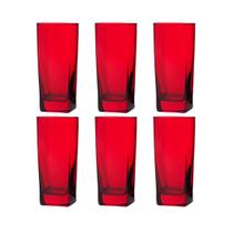 kit 6 Copos Texas Quadrado Vidro Vermelho Mesa Posta 320ml