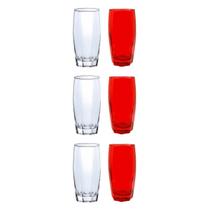 Kit 6 Copos Vermelho e Transparente 370ML Suco Água