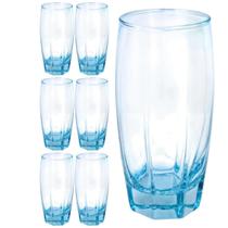 Kit 6 Copos Vidro 370ml Florence Luxo Azul