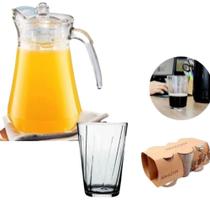 Kit 6 Copos Vidro Amazonia + Jarra de Vidro Com Tampa 1.6L Kit 6 Copos Vidro Amazonia + Jarra de Vidro Com Tampa 1.6L
