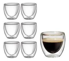 Kit 6 Copos Vidro Duplo 85ml Zamun Transparente Apto Lava-lo
