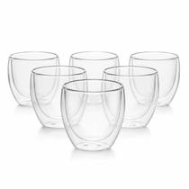 Kit 6 Copos Vidro Parede Dupla Térmico 50ml Café Expresso Chá Shot Dose