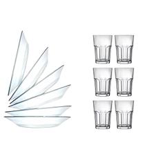 Kit 6 Copos Vitamina Vidro Forte e 6 Pratos Vidro Resistente Astral