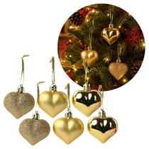Kit 6 Corações Pingente Dourado Natalinos para Árvore Glitter Fosco e Brilho 4,5cm Kit 6 Corações Pingente Dourado Natalinos para Árvore Glitter Fosco e Brilho 4,5cm