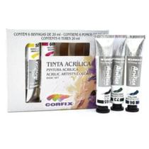 Kit 6 Cores Básicas Tinta Acrílica Corfix 20ml Pintura Tela