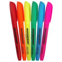 Kit 6 Cores Caneta Marca Texto com Ponta Chanfrada Masterprint MP612 Amarela Verde Azul Rosa Vermelha Laranja