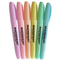 Kit 6 Cores Caneta Marca Texto Tom Pastel com Ponta Chanfrada Masterprint MP612 Amarela Verde Azul Rose Lilás Rosa