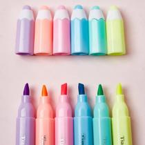 Kit 6 cores canetas marca texto modelo lápis carimbo papelaria educativa divertido