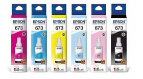 KIT 6 CORES REFIL DE TINTA ORIGINAL EPSON 673 70ML CADA P/ Impressoras L800 L805 L810 L1800