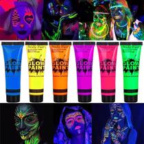 Kit 6 Cores Tinta Neon Fluorescente Corporal E Rosto 25ml Para Maquiagem De Festa Halloween Carnaval