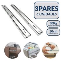 Kit 6 Corrediças 30cm Telescópicas Light Aço 35mm 3 Pares