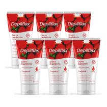 Kit 6 Creme de Depilação Corporal Perna Braço Axila e Virilha Morango Depilflax 100g