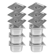 Kit 6 Cuba Gastronômica Inox Gn 1/6 100mm Com Tampa Gn 1/6