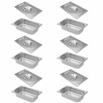 Kit 6 Cubas GN 1/4x65MM Com Tampa Inox Alta Qualidade Uso Profissional Kit 6 Cubas GN 1/4x65MM Com Tampa Inox Alta Qualidade Uso Profissional