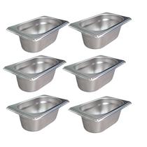 KIT 6 CUBAS GN GASTRONÔMICA INOX 1/9 65MM SEM ALÇA 550ML 10,9x6,5x17,6CM KIT 6 CUBAS GN GASTRONÔMICA INOX 1/9 65MM SEM ALÇA 550ML 10,9x6,5x17,6CM