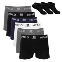 Kit 6 Cueca Boxer Polo Wear Microfibra Sortido + 3 Meias M3