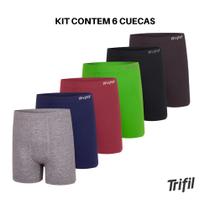 Kit 6 Cuecas Box Masculina Sem Costura De Microfibra Trifil Lisa Básica Toque Macio Plus Size