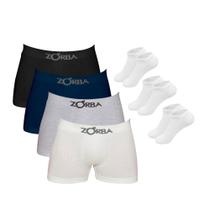 Kit 6 Cuecas Boxer Algodão Sem Costura + 3 Pares de Meias - Cor Sortido