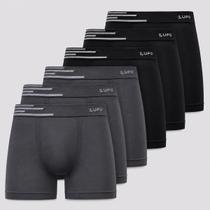 Kit 6 Cuecas Boxer Lupo Microfibra Sem Costura Preta e Cinza