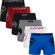 Kit 6 Cuecas Microfibra Infantil Menino Heróis Liga da Justiça Superman Batman Flash Personagens Dia das Crianças
